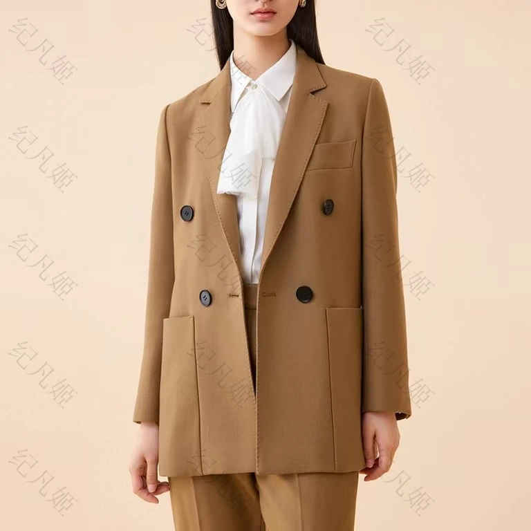 纪凡姬/2162- 双排扣西装外套翻领垫肩黑色西服