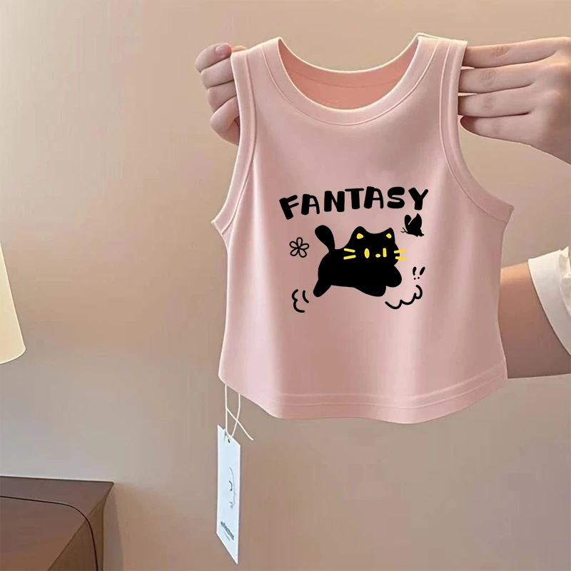 卡通无袖小女孩外穿吊带印花女童无袖款夏圆领背心夏季