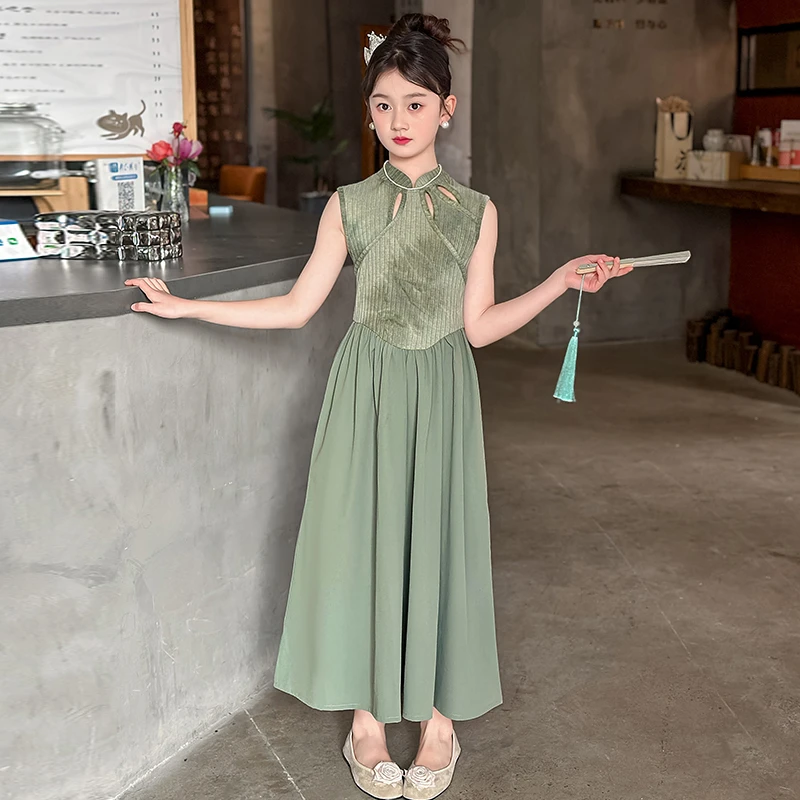 女童渐变拼接连衣裙女孩新中式连衣裙儿童国风旗袍裙汉服儿童马甲