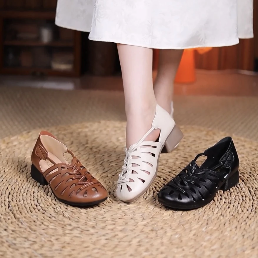 【品牌力荐】2025新复古镂空包头罗马凉鞋编织舒适透气时尚百搭5802