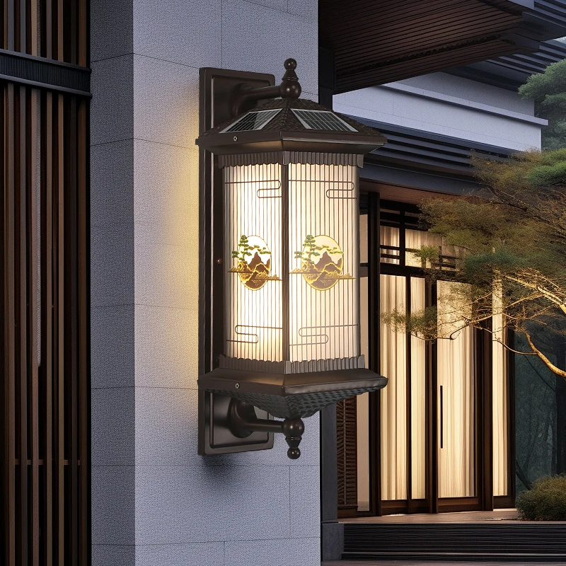 大门柱子壁灯新中式太阳能柱头灯户外庭院壁灯新中式太阳能柱头灯