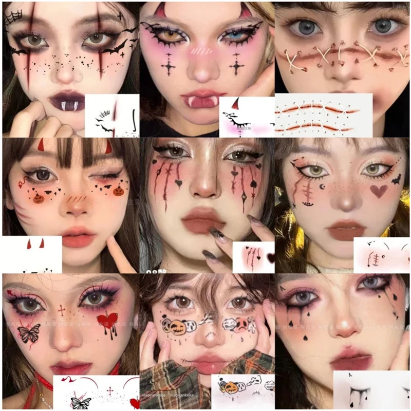 【佳宝】万圣节妆容个性暗黑女脸贴恶魔仿妆COS酒吧派对男南瓜幽灵