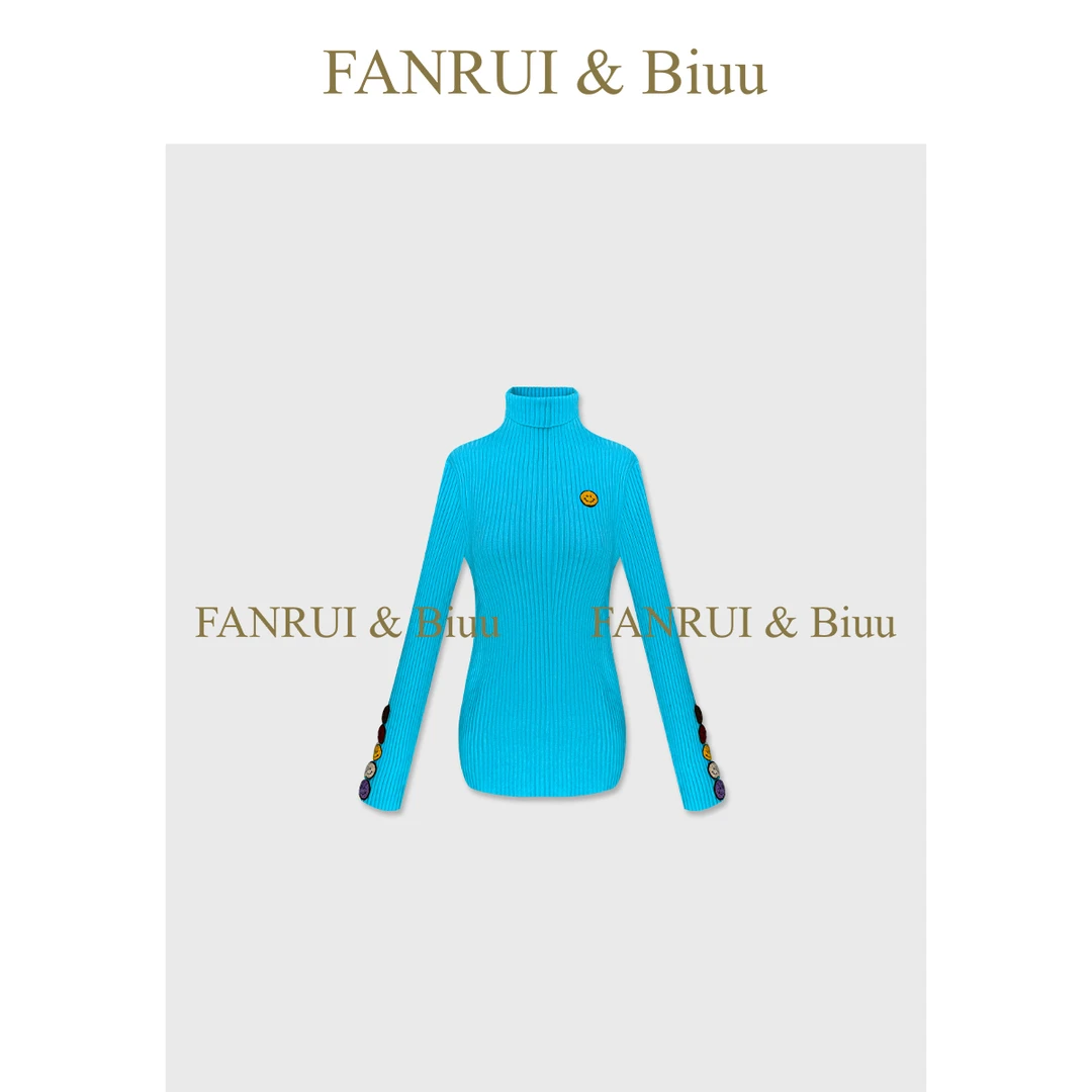 FANRUI/泛芮「贝贝biuu」坑条纹笑脸图案韩版百搭高领针织衫B18912