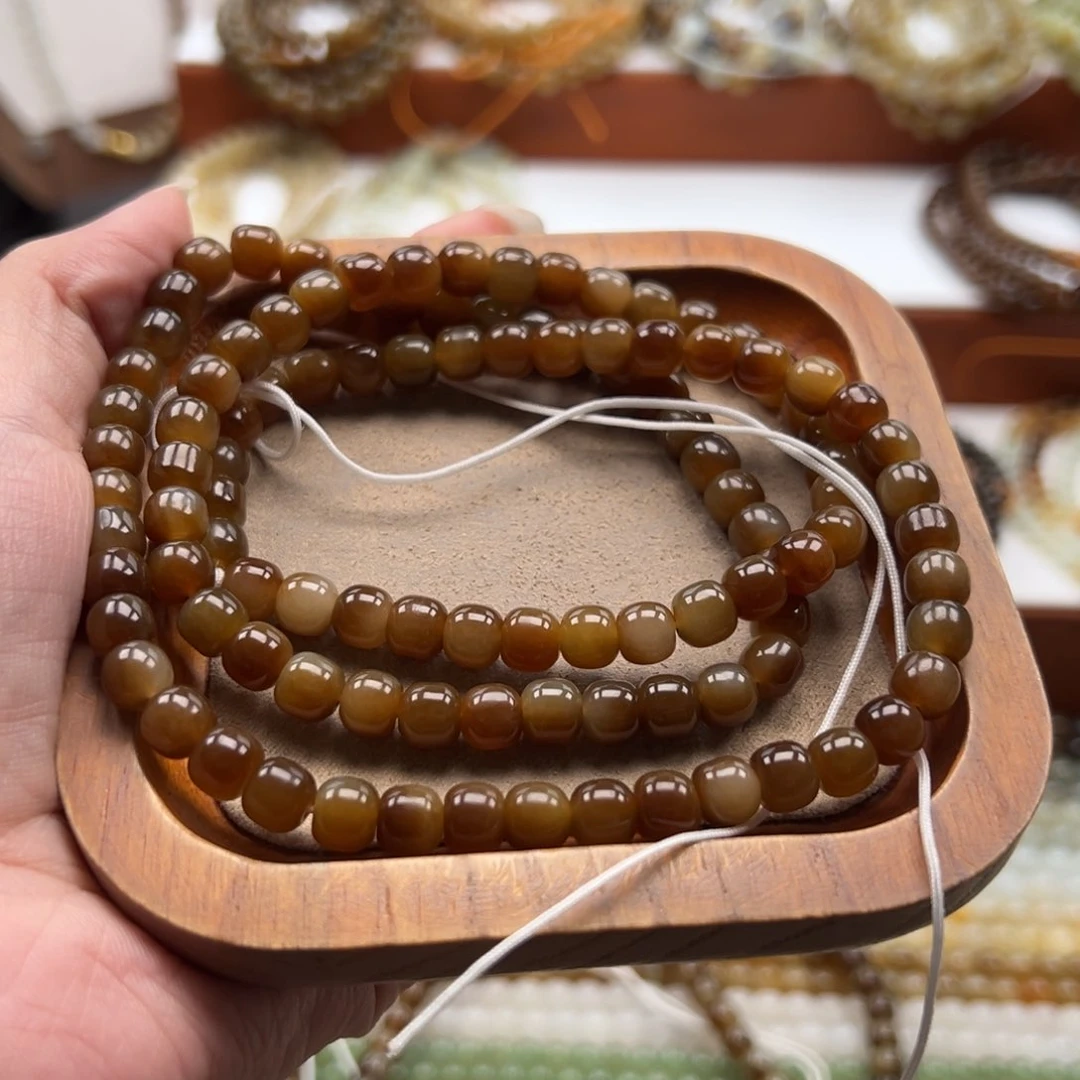 毛衣链未镶嵌和田玉珠串6*7mm