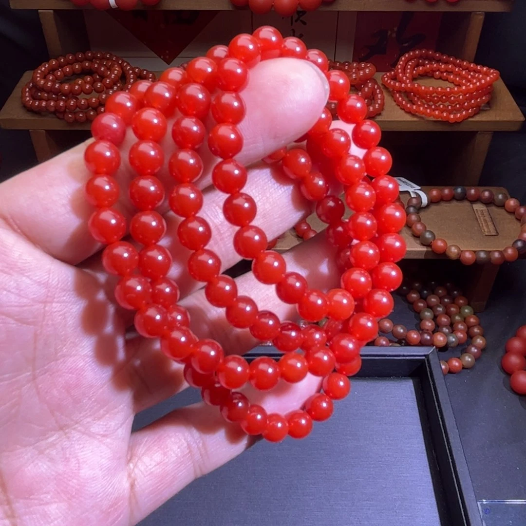 手链未镶嵌南红玛瑙6mm冰红长项链