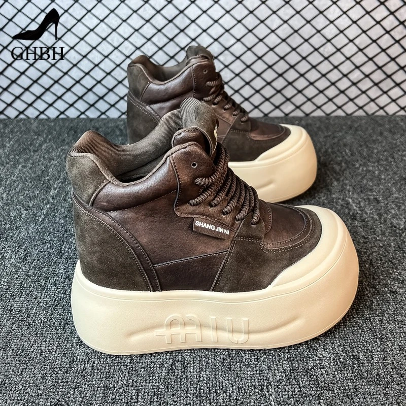 厚底内增高高帮鞋冬韩版加绒欧美百搭显脚小运动时尚板鞋