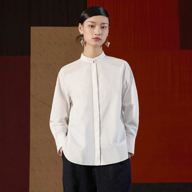 界内界外新中式立领纯棉宽松长袖百搭国风简约衬衫衬衣J43C6092