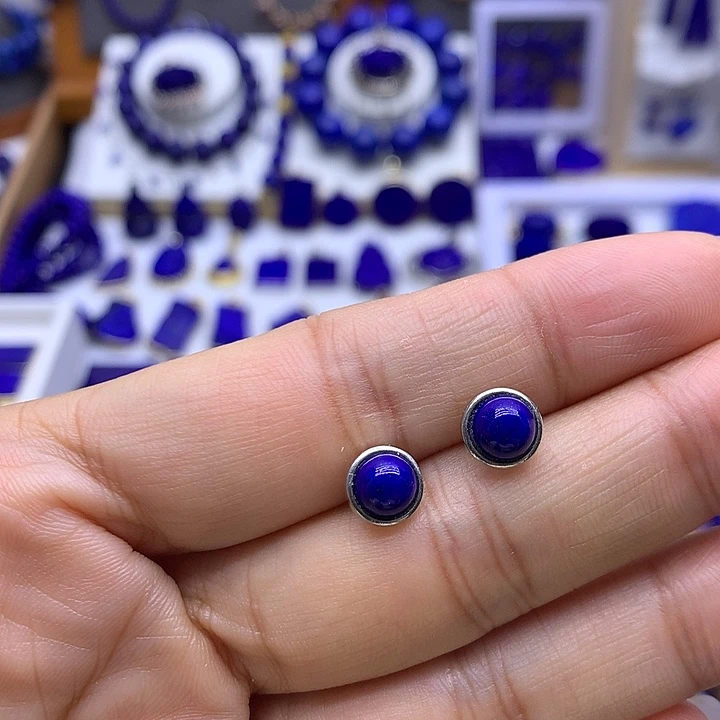 青金石银S925镶嵌耳钉