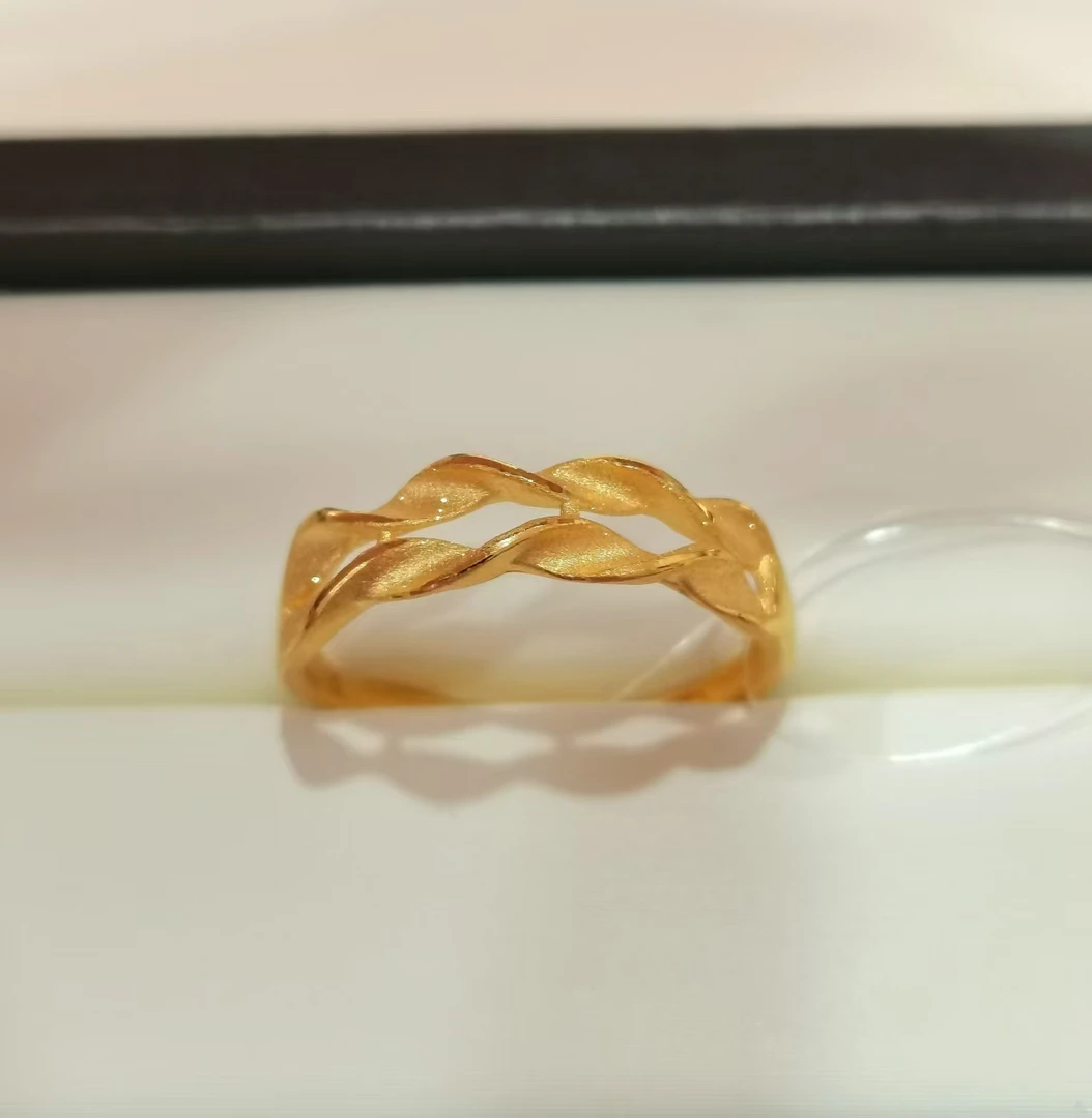 【优豪】足金双条麦穗可调节活口工艺精致女人轻奢戒指