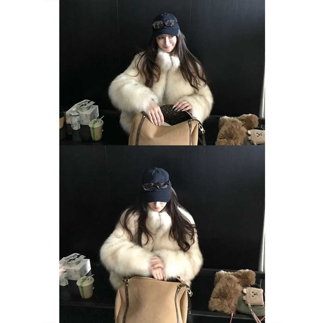 "晚宴千金"芬兰进口sagafurs双色晕染整皮狐狸毛 立领皮草外套