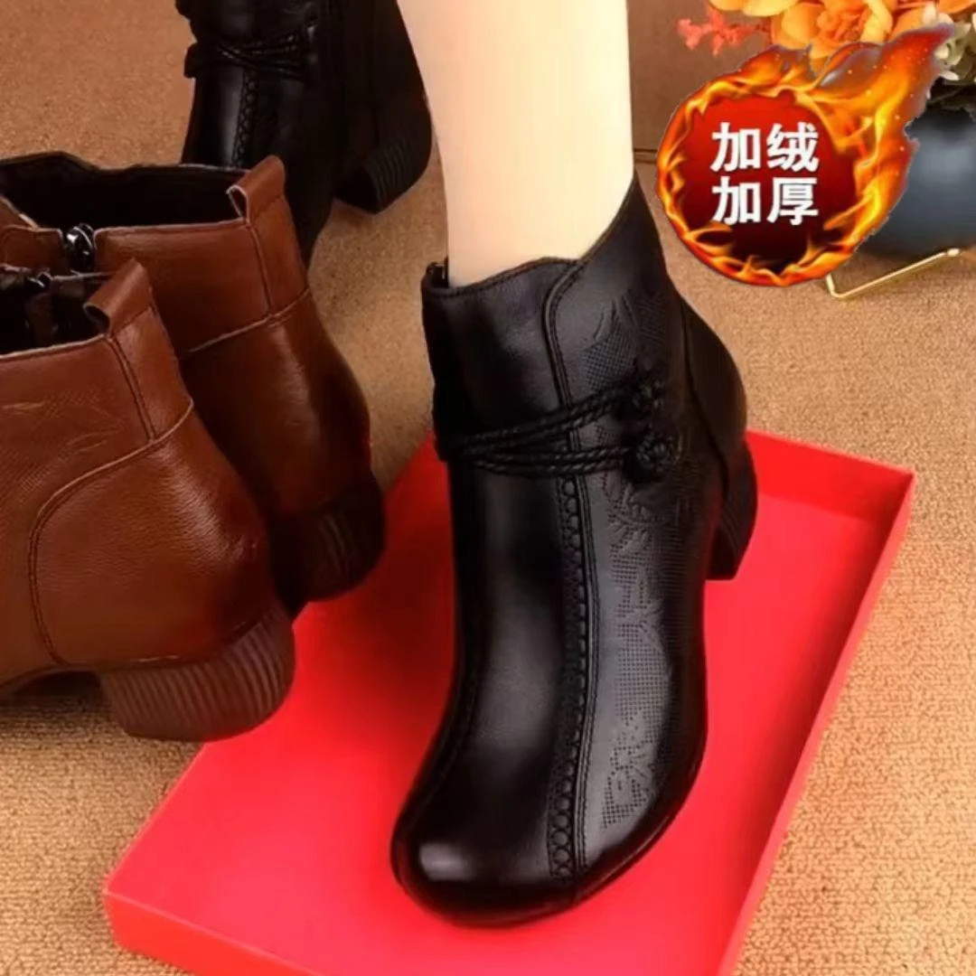 马丁靴女复古加绒民族风软底圆头妈妈单靴子短靴女春秋新款真皮