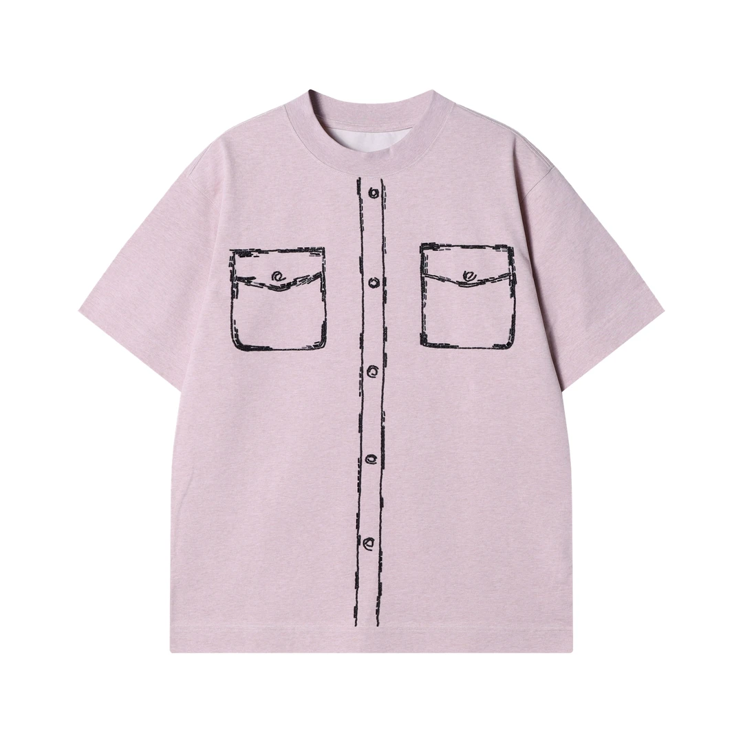 夏季新款时尚个性韩版小珠子口袋圆领短袖T恤潮流情侣百搭上衣