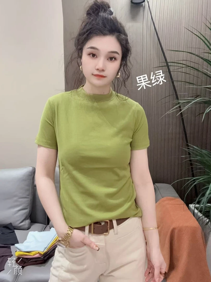 早春新款圆领设计感时尚百搭显瘦女款短袖上衣网红洋气针织1171