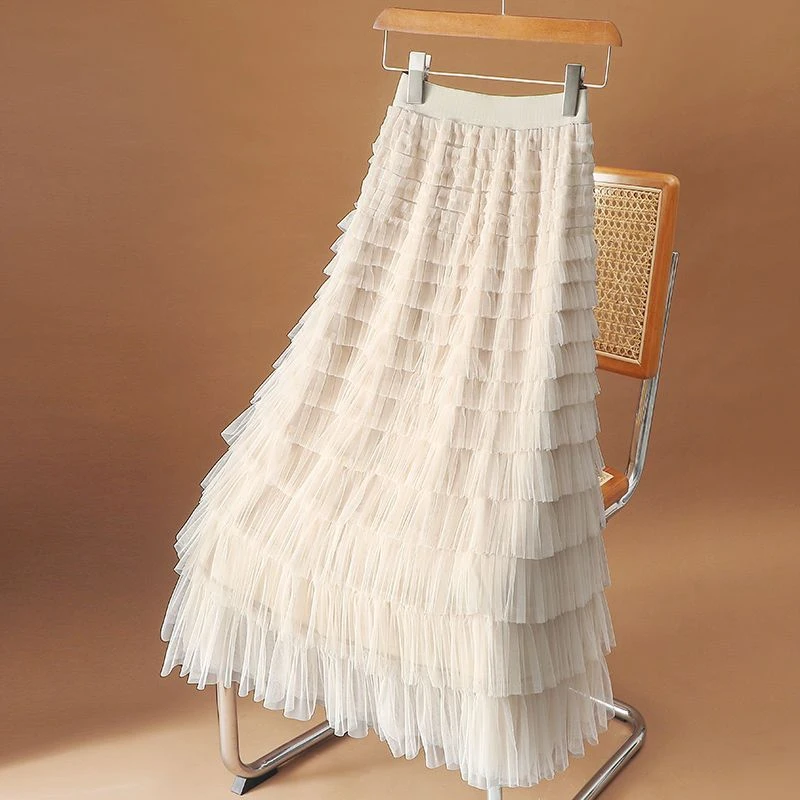 高端气质网纱半身裙女春夏季2024新款超仙a字长裙显瘦层层蛋糕裙