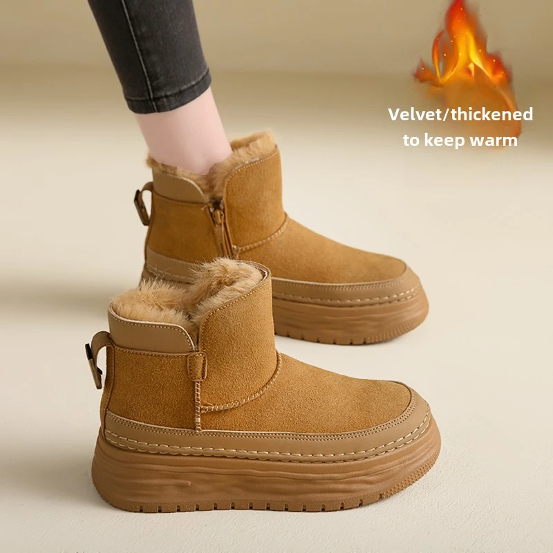 安踏联名TLXT真皮雪地靴女2025新款冬季皮毛一东北大棉鞋加绒保暖