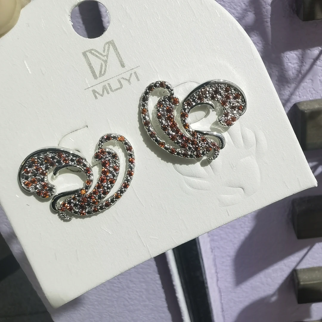 合金耳饰 A829橘红色海浪闪闪耳钉耳饰