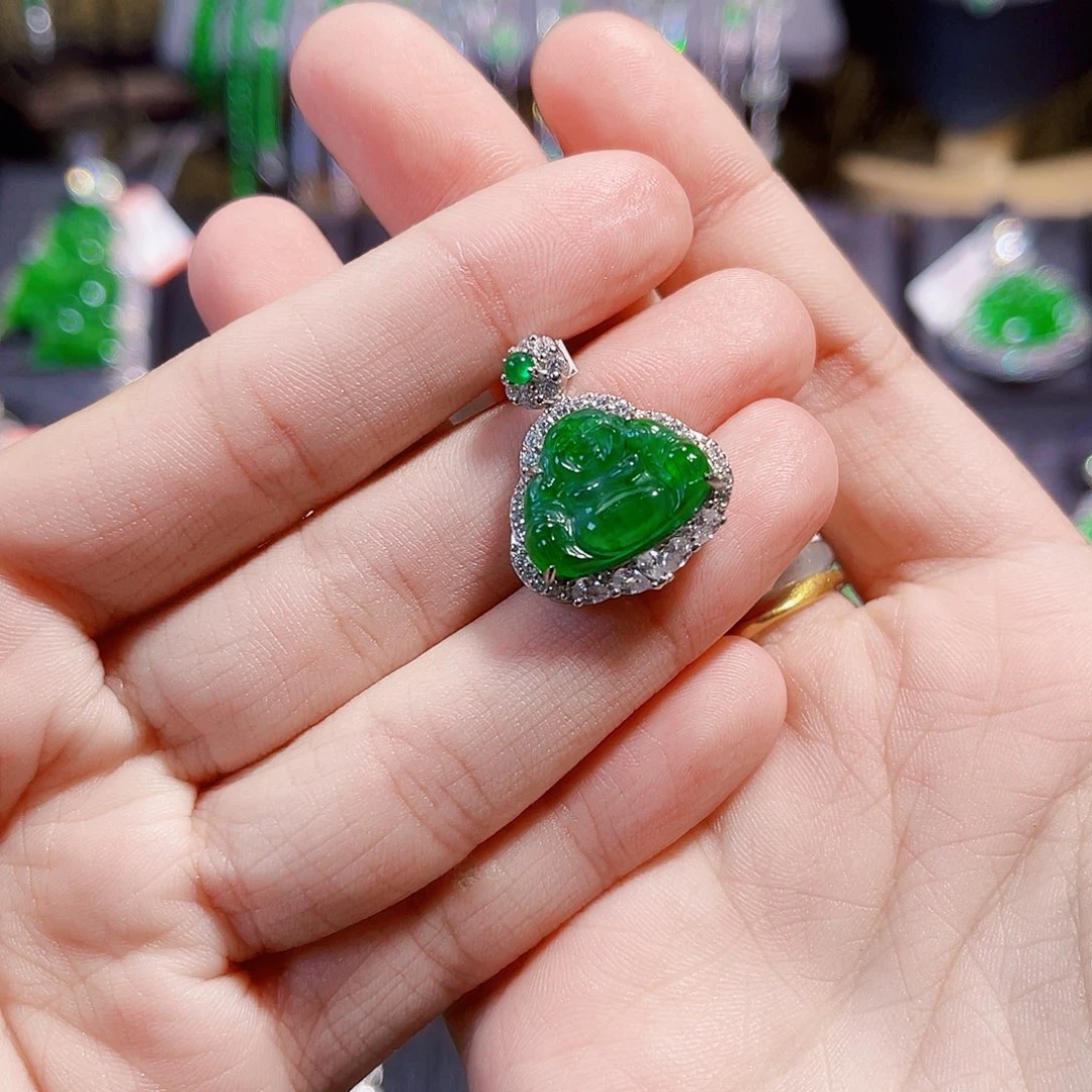 翡翠颈饰银S925镶嵌学**会佛公吊坠