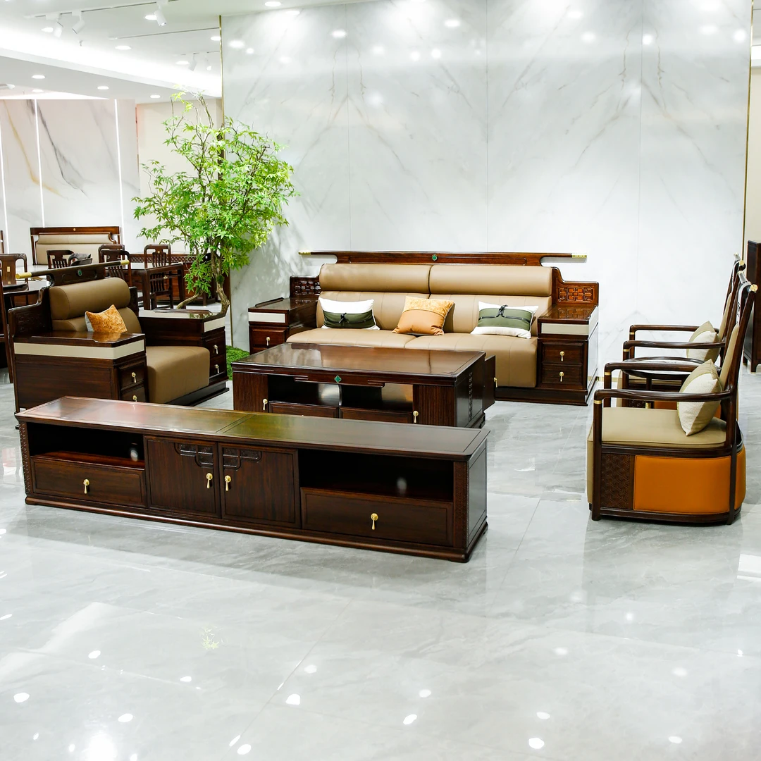 （大利家具) 007-HD011组合沙发黑檀木新中式高端定制设计款