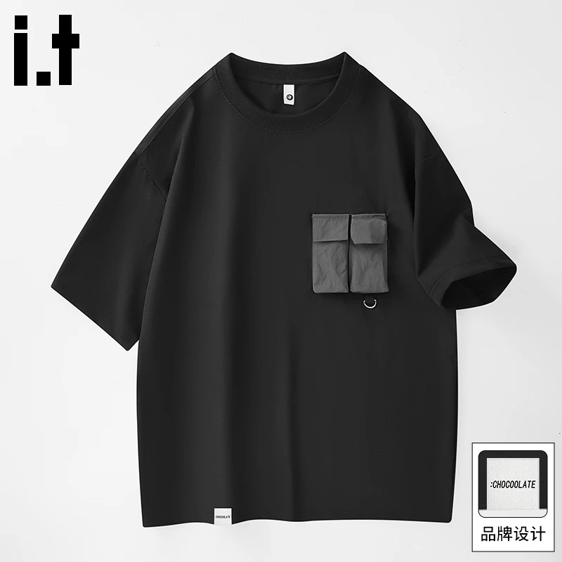 it :CHOCOOLATE 黑色短袖t恤男2025夏季新款日系宽松休闲百搭男装