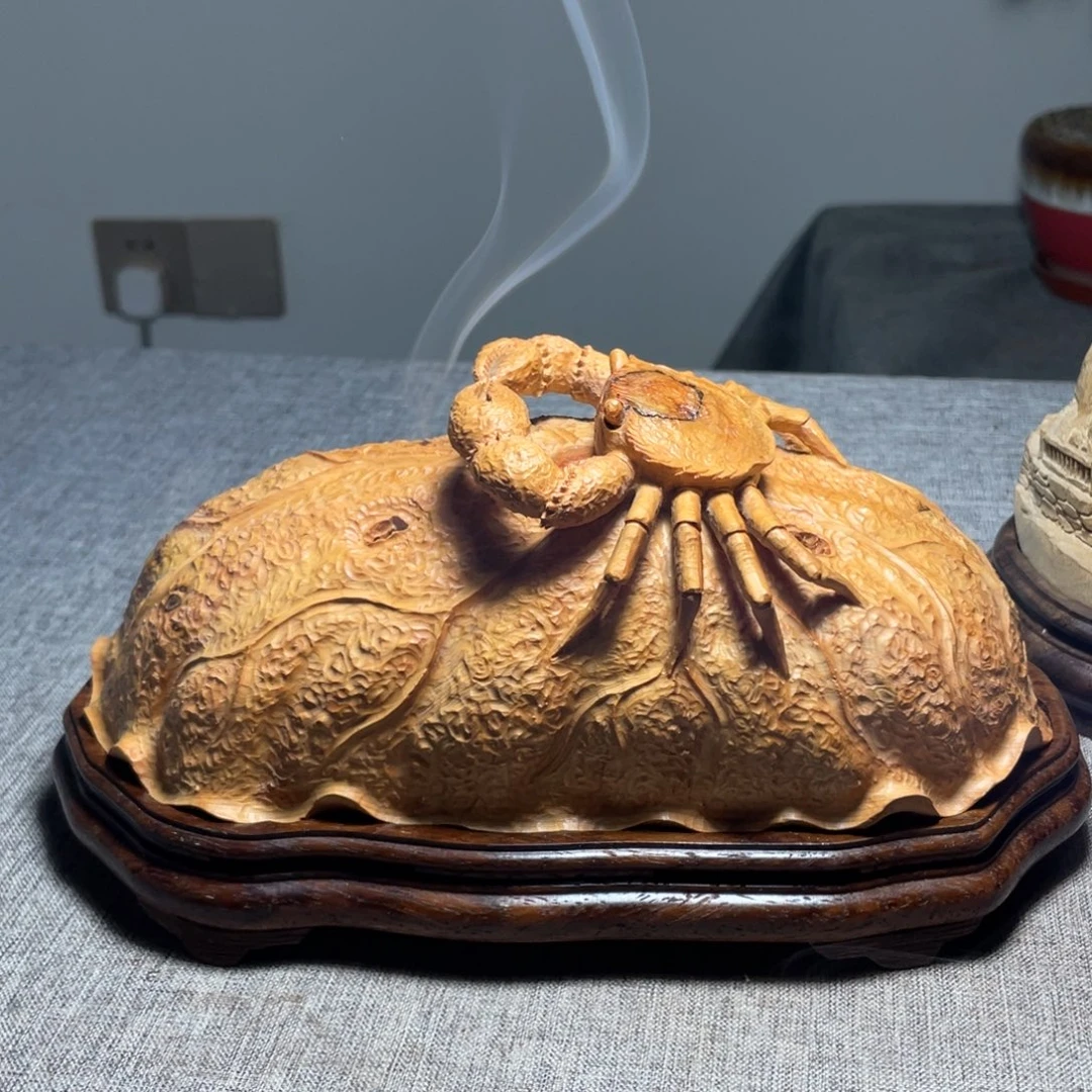 柏木（崖柏）螃蟹八方来财香炉摆件