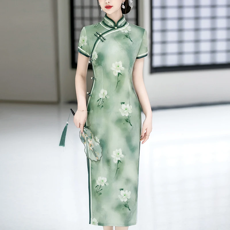 新中式旗袍2025新款高端夏装复古老上海素雅国风日常可穿改良裙子
