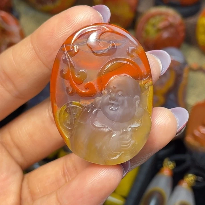 玛瑙/玉髓足银镶嵌珠宝奇石北票佛公