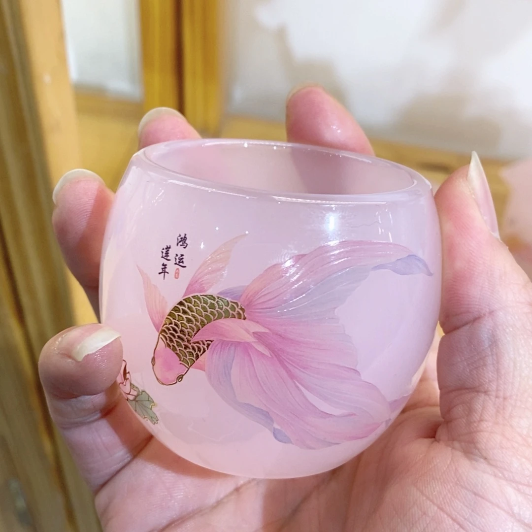 粉鱼琉璃主人杯2个