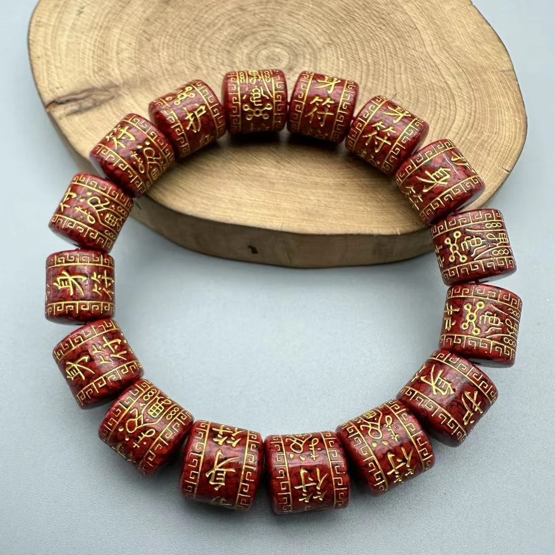 含辰砂工艺品12MM晶体砂雕刻护身符单圈手串—JT108