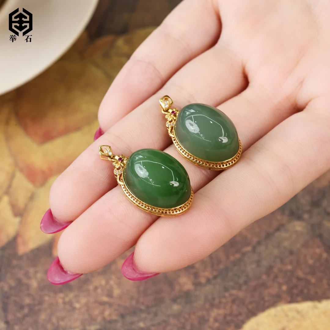 【举石珠宝】T0701-693-42和田玉吊坠18k（一件/多样性发）H