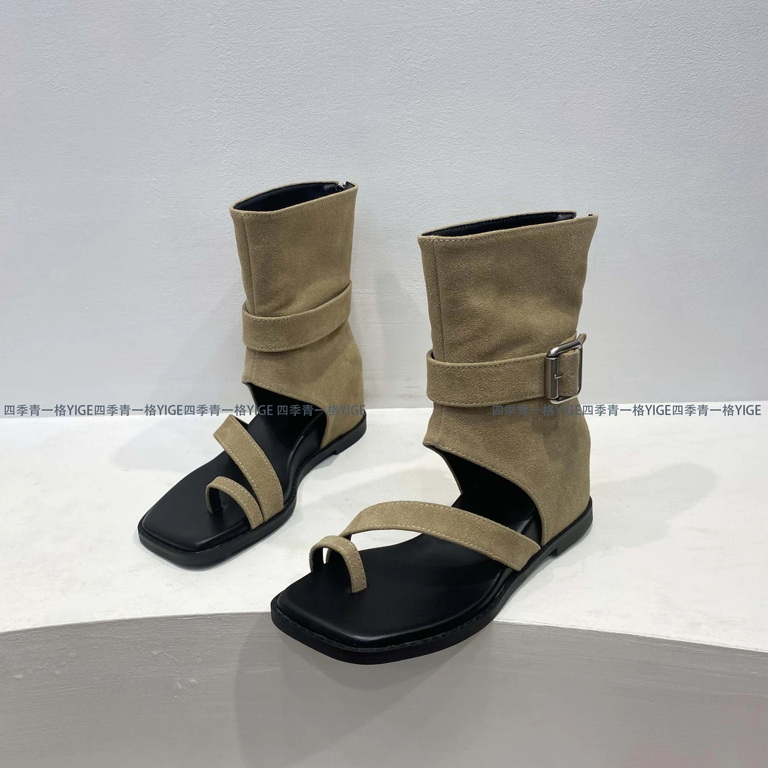 YG 小众设计师款露趾凉靴5.5cm增高2025夏季新款韩版时尚短靴凉鞋