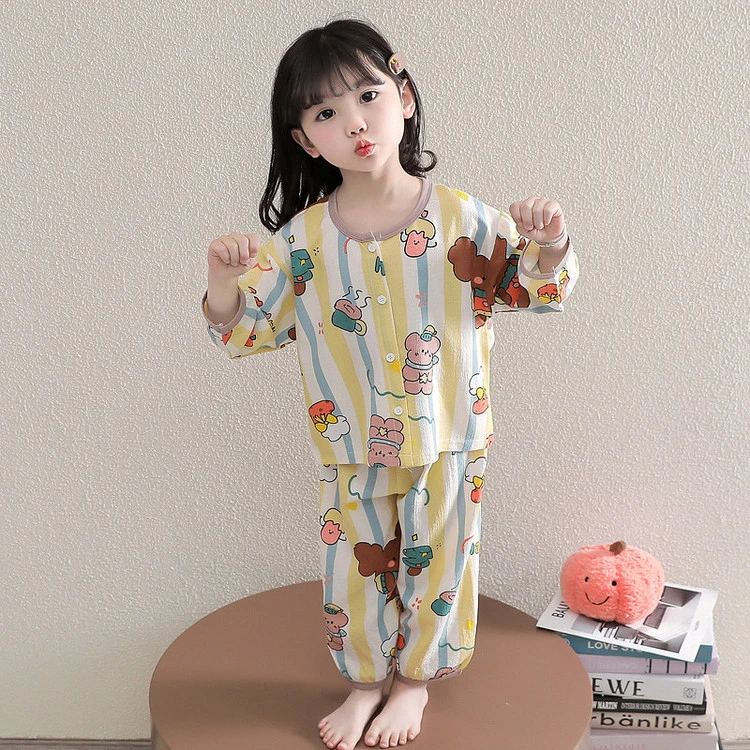女童睡衣套装春秋款2025新款儿童空调服长袖女宝宝纯棉纱布家居服