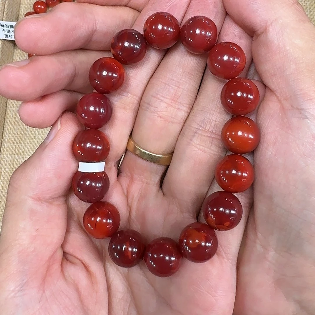 星***绮南红玛瑙未镶嵌手链手串原矿南红瓦西高品质车厘子色12加