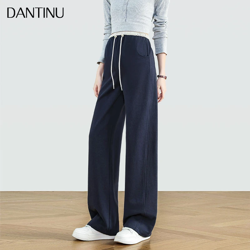 孕妇2025新款外穿春秋季抽绳休闲阔腿直筒大码拖地无托腹春款长裤