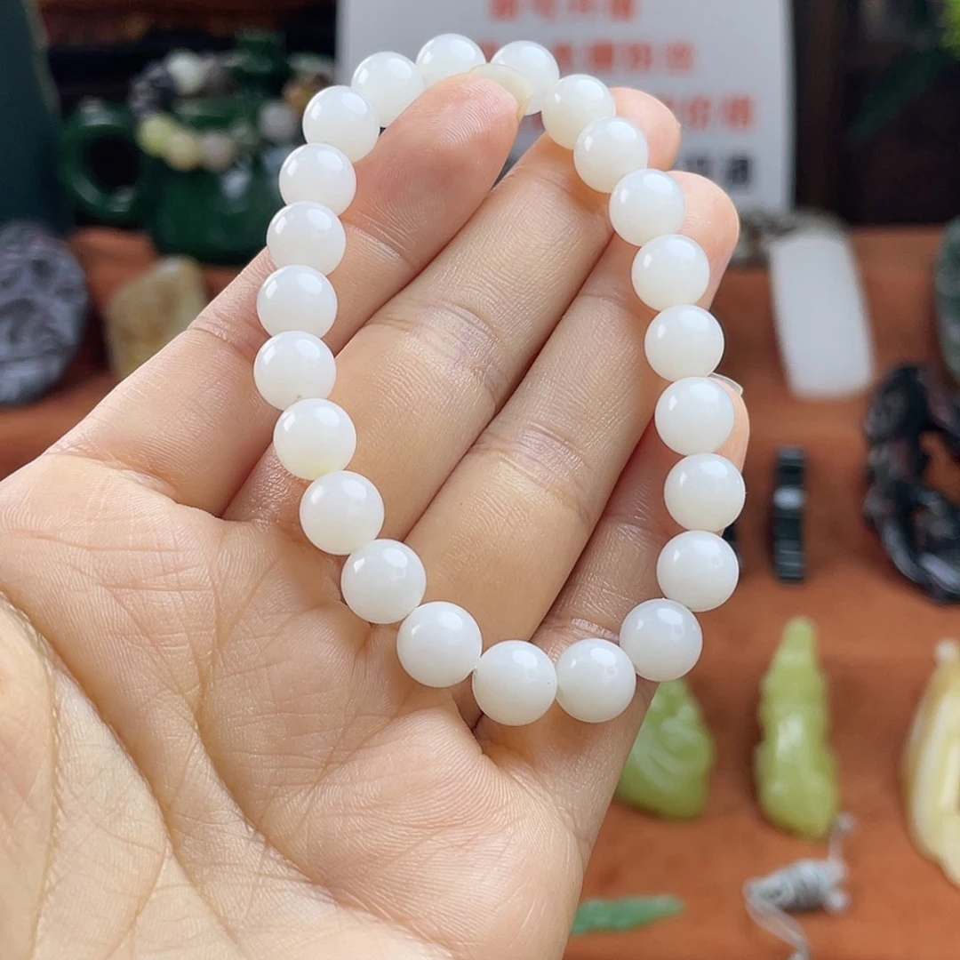 和田玉未镶嵌颈饰青海老料白润油手串卡8