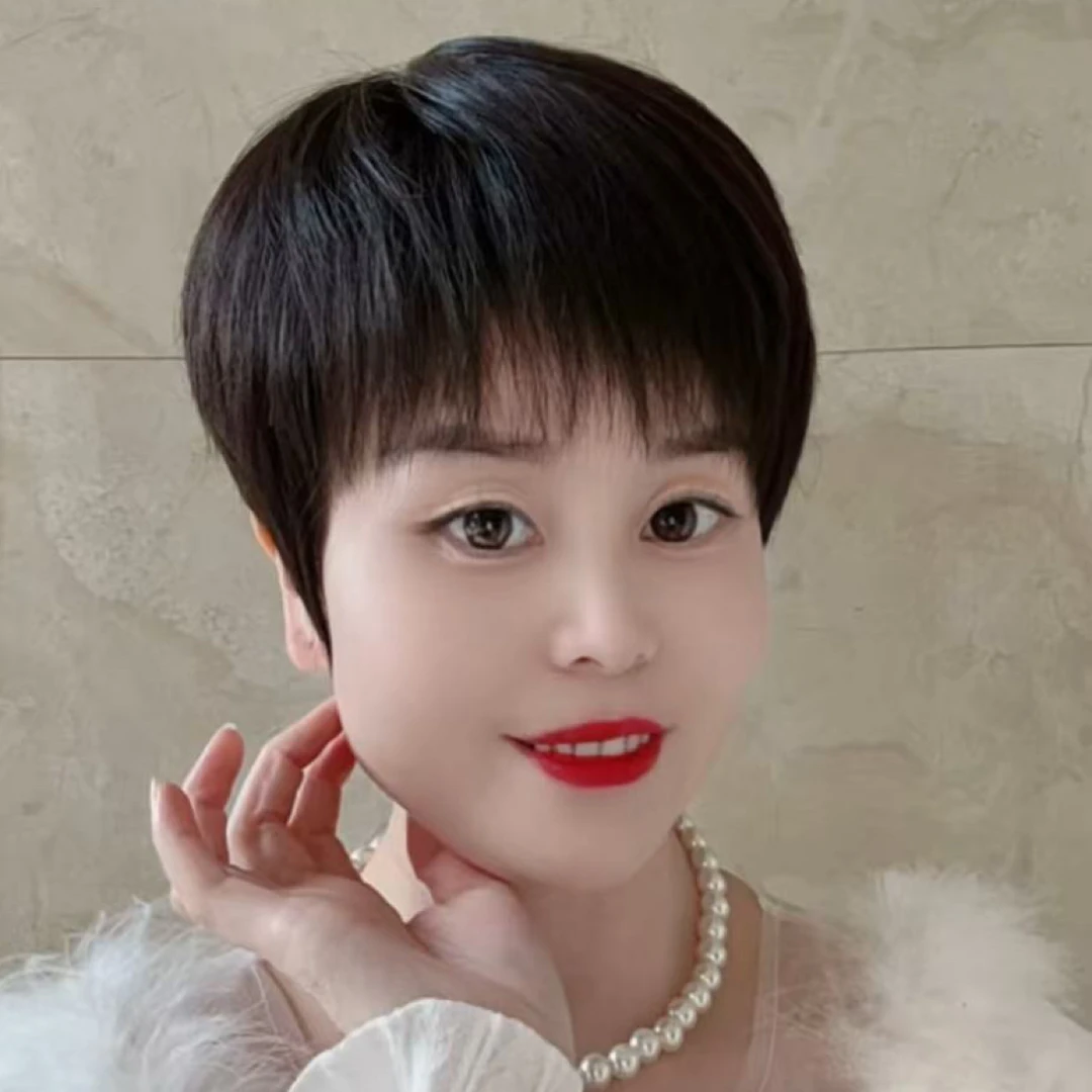 XU05全手织纯真人发丝假发套中老年女士超轻薄全头套四季可佩戴