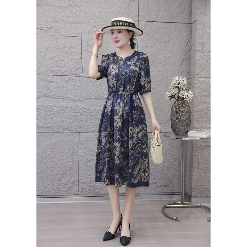 青花瓷裙   气质中长款夏季时尚连衣裙百搭遮肉裙子10254-7469