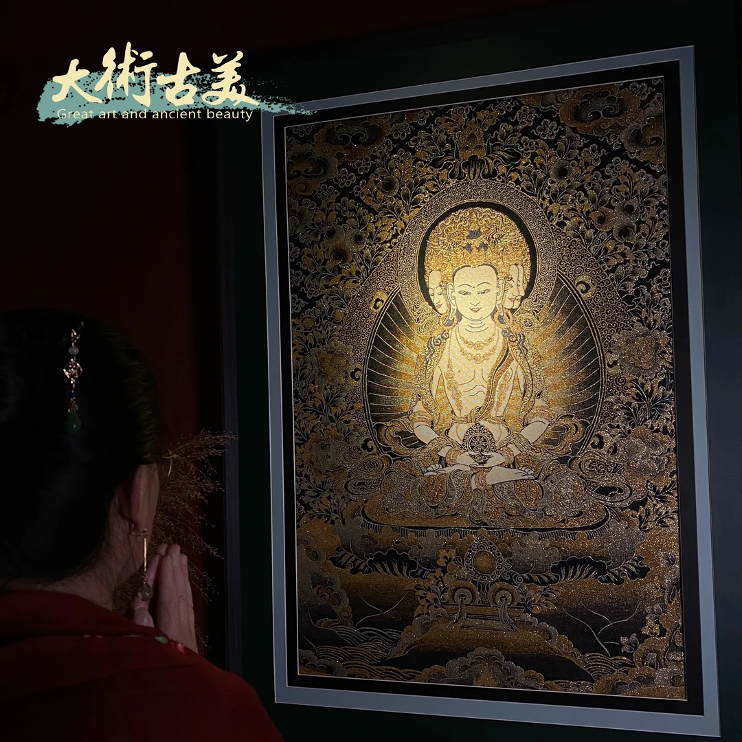 刺绣唐卡【大日如来】藏传茶室玄关装饰画客厅背景墙挂画沙发挂画