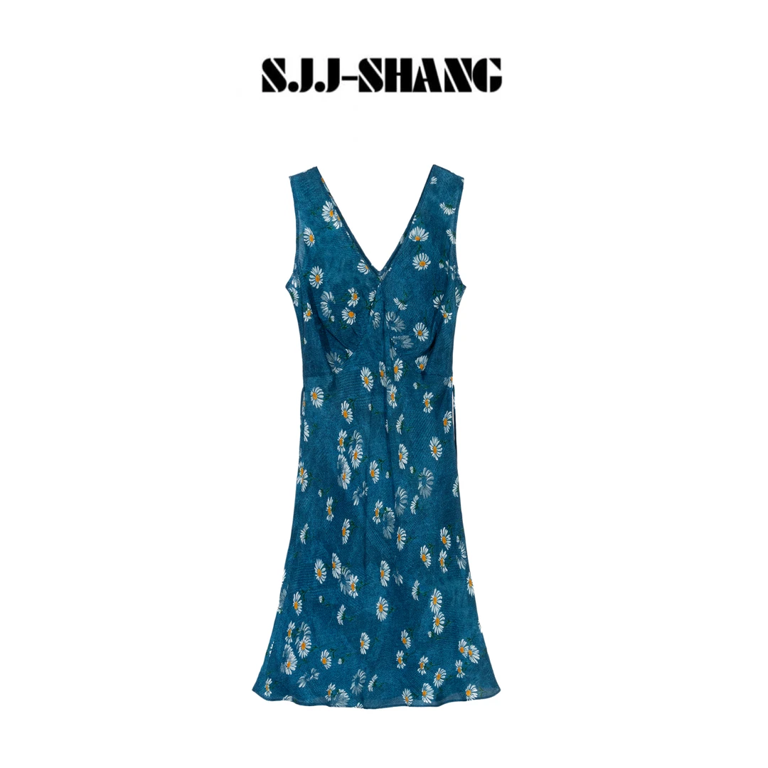 SJJ-SHANG【蓝海雏菊】25ss新款桑蚕丝温柔设计气质连衣裙q134467p