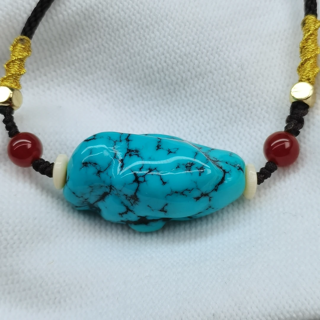 原矿高瓷绿松石蓝水草随型锁骨链 长30MM宽15.5MM厚15.8MM 12.8g