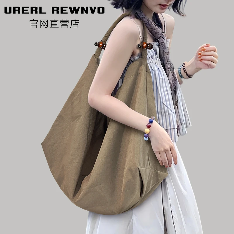 URERL REWNVO复古尼龙托特包女2025新款大容量通勤慵懒大单肩布包