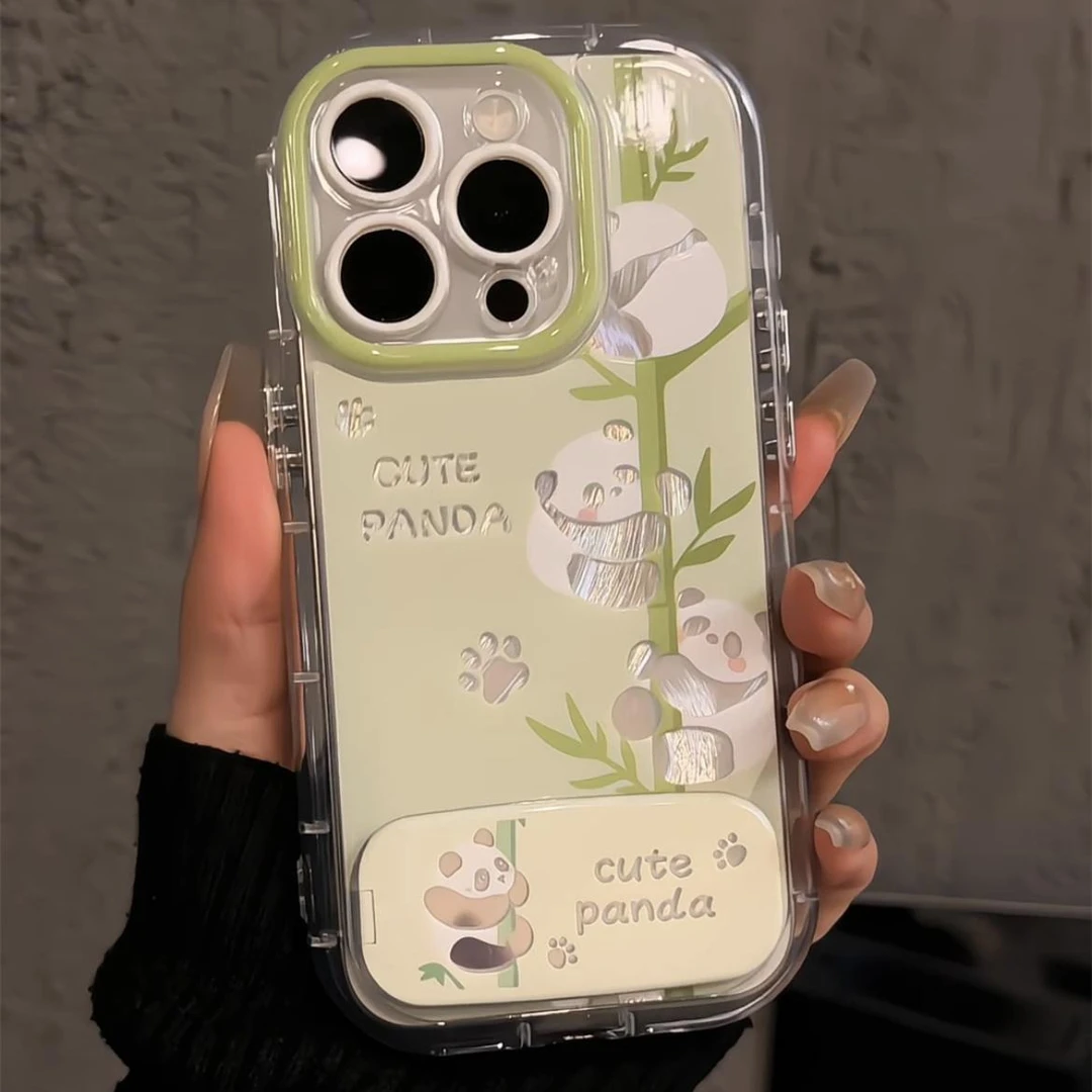 莱冰竹子熊猫适用iPhone16奶油羽纱15手机壳华为vivo小米14oppo套