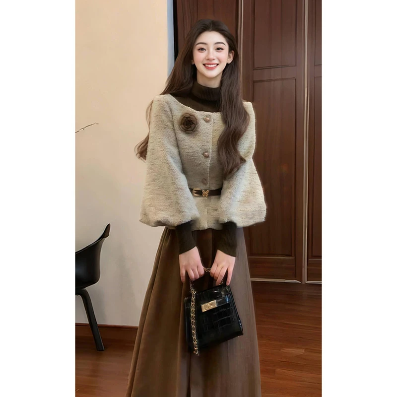 气质名媛高级小香风外套秋冬新款收腰上衣半裙优雅两件套女装