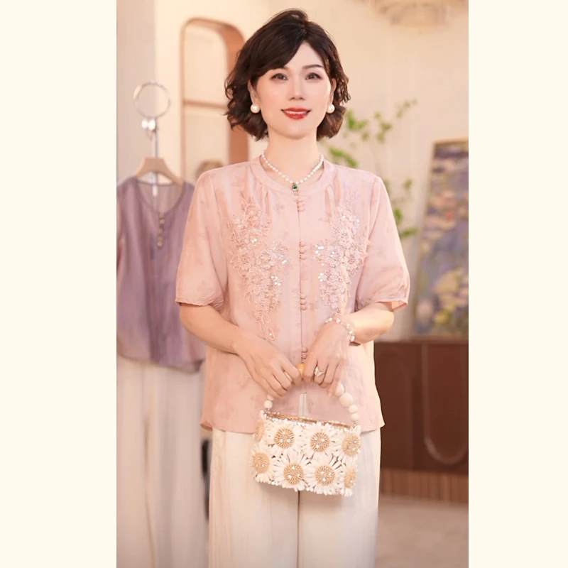 2025新款妈妈装夏装时尚气质中年女装宽松新休闲小衫