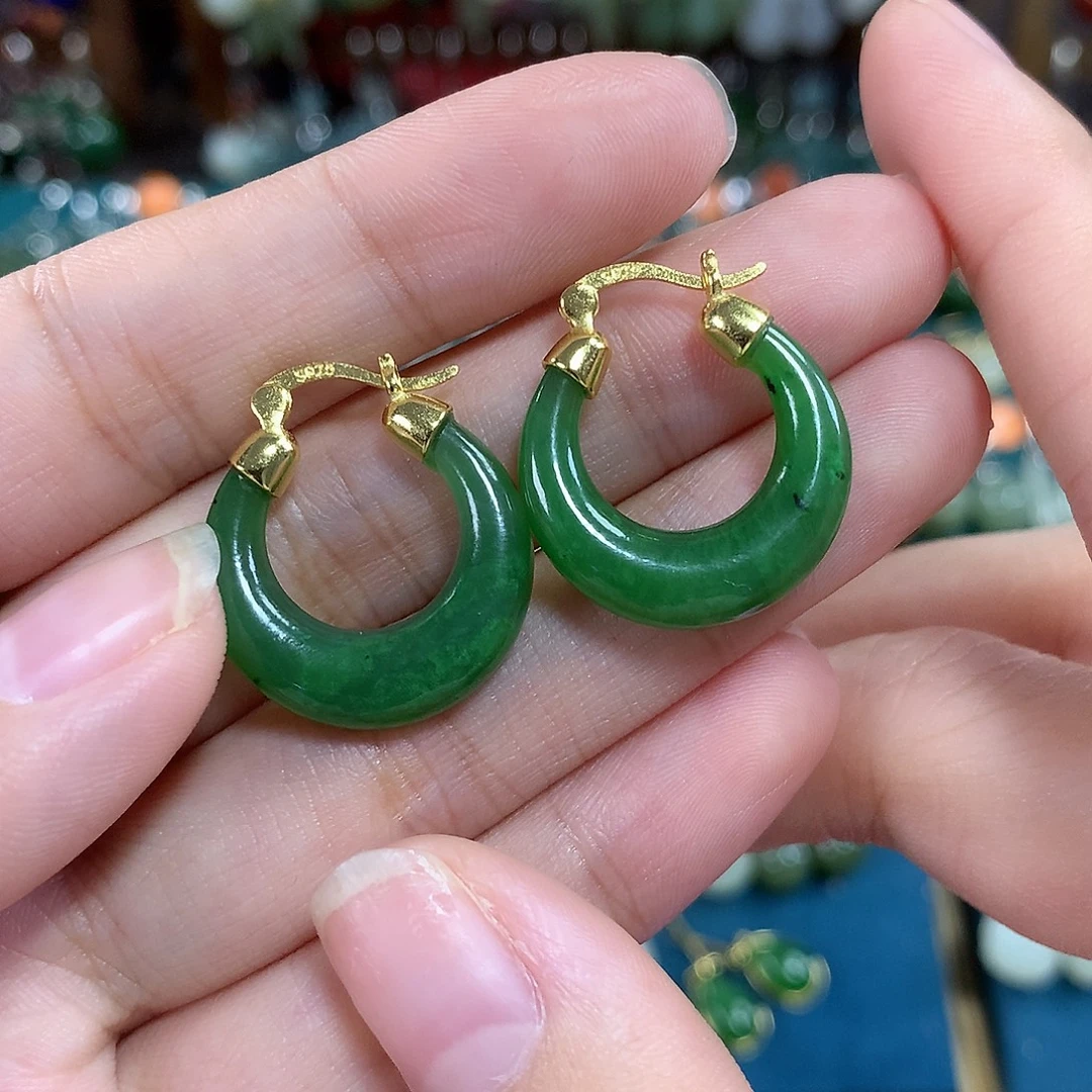 和田玉（碧玉）银S925镶嵌耳饰卡20.5左右