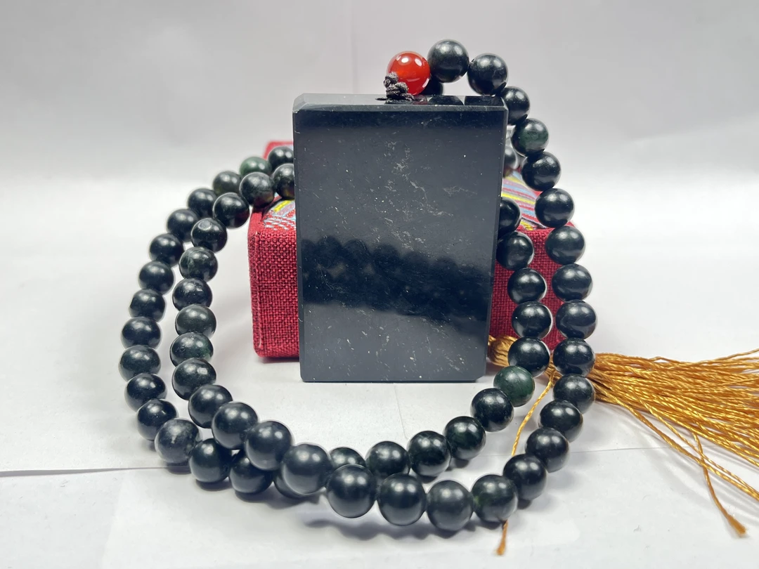 【藏石堂】天然西藏药王石平安无事牌男女同款时尚百搭黑色精美长链