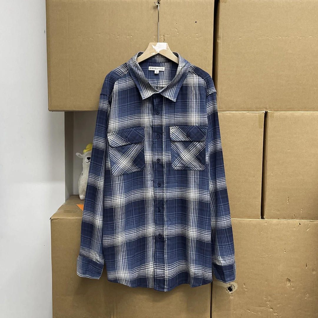 源！！北美小众复古线！春秋男士休闲格纹长袖衬衫