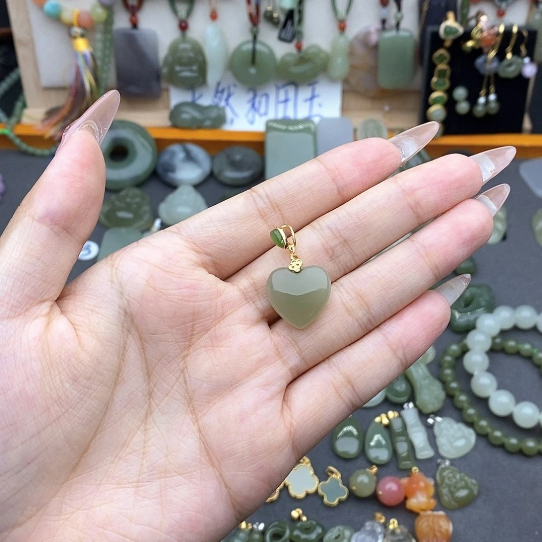 和田玉银S925镶嵌吊坠(不含链)