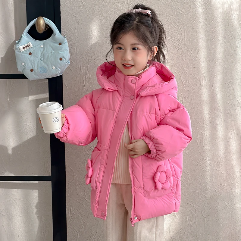 女童羽绒服冬装2025新款小女孩中长款连帽外套洋气儿童秋冬季上衣
