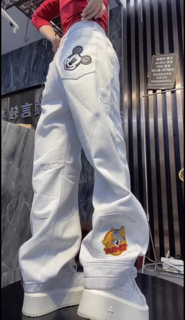 高腰显瘦大码阔腿牛仔裤2025春季新款潮流高腰显瘦刺绣阔腿裤