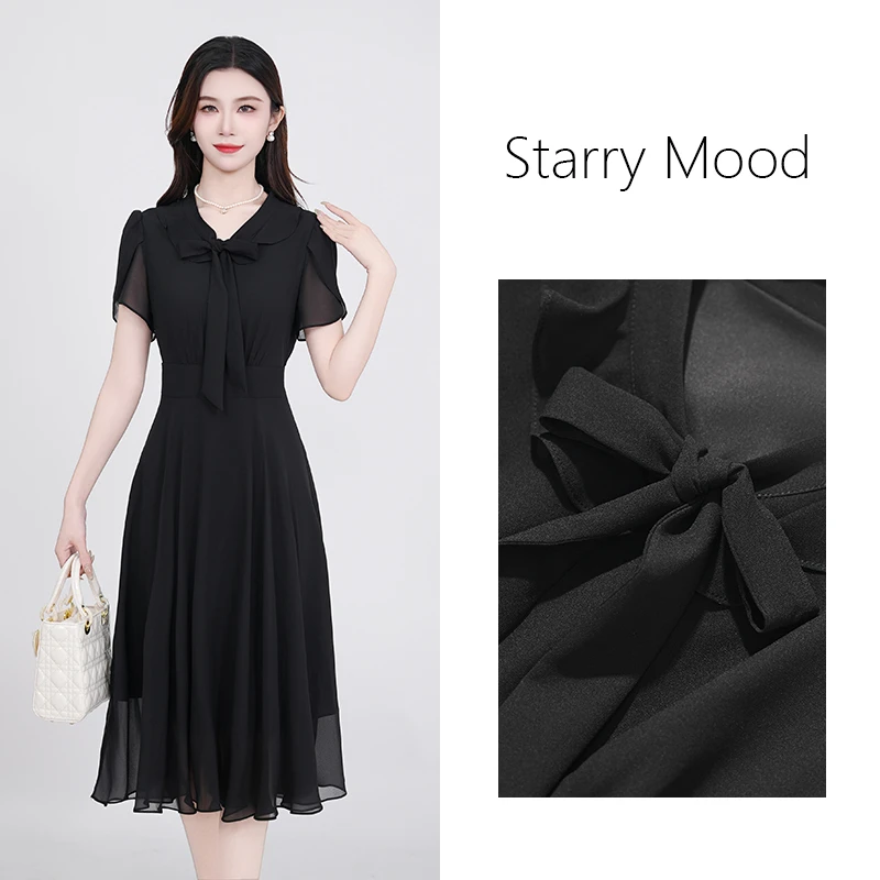 【现货】2025黑色尤莱特穿搭时尚气质显瘦轻奢长裙连衣裙